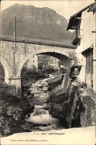 Ak Saint Gingolph Kt. Wallis Schweiz, Wasserpartie, Brücke