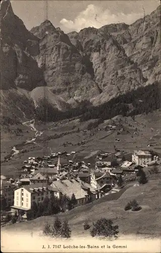 Ak Loueche les Bains Leukerbad Kt. Wallis Schweiz, Panorama, Gemmi