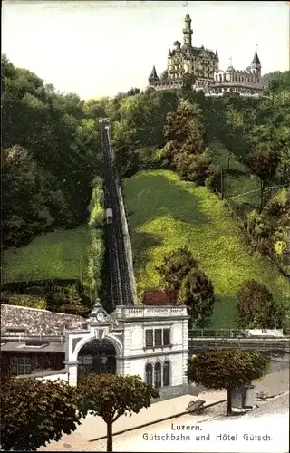 Ak Luzern Stadt Schweiz, Gütschbahn, Hotel Gütsch