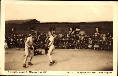 Ak Münster in Westfalen, Kriegsgefangenenlager 2, Gefangene beim Boxkampf, 1916