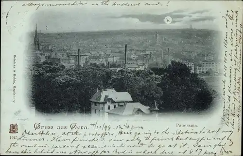 Mondschein Litho Gera in Thüringen, Gesamtansicht bei Nacht