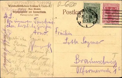 Künstler Ak Gera in Thüringen, Waldschlößchen Ernsee