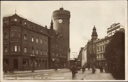 Ak Cottbus in der Niederlausitz, Spremberger Turm, Dresdenerstraße