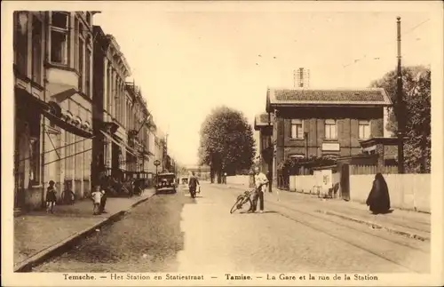 Ak Thames Temse Temsche Ostflandern, Gare und Rue de la Station