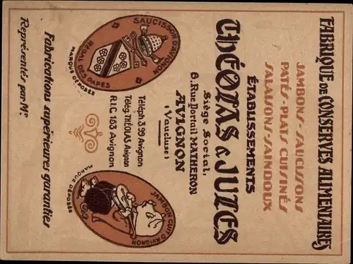 Künstler Ak Avignon Vaucluse, Reklame, Fabrique de Conserves Alimentaires, Theolas & Jules