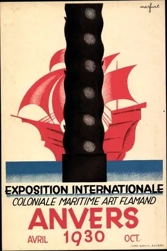 Künstler Ak Anvers Antwerpen Flandern, Exposition Internationale Coloniale Maritime 1930