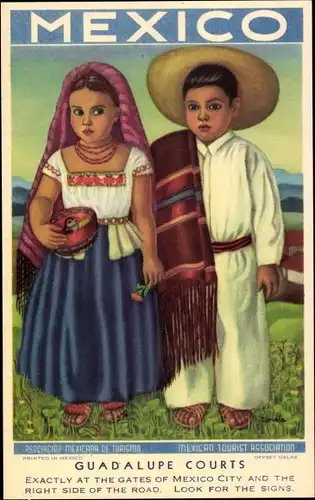 Künstler Ak Mexiko, Kinder in Trachten, Guadalupe Courts, Mexican Tourist Association