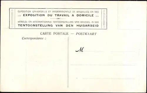 Ak Exposition Universelle de Bruxelles 1910, Exposition du Travail a Domicile, Atelier d'un Tailleur