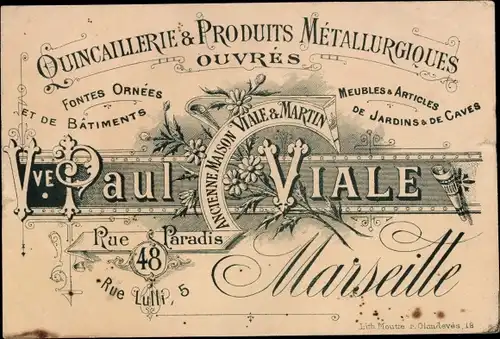 Ak Marseille Bouches du Rhône, Eisenwaren und metallurgische Produkte Paul Viale