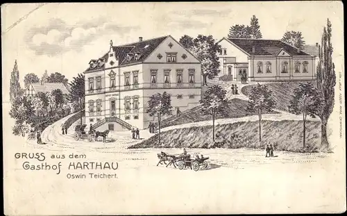 Ak Harthau Oberwiera in Sachsen, Gasthof Harthau