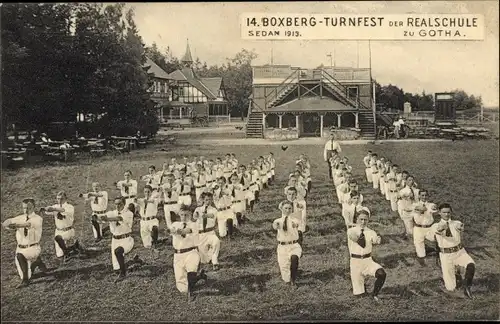 Ak Gotha im Thüringer Becken, 14. Boxberg Turnfest der Realschule, Sedan 1913