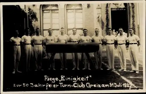 Foto Ak Greiz im Vogtland, Riege Einigkeit, 50 Jahr-Feier Turn-Club Greib 1922