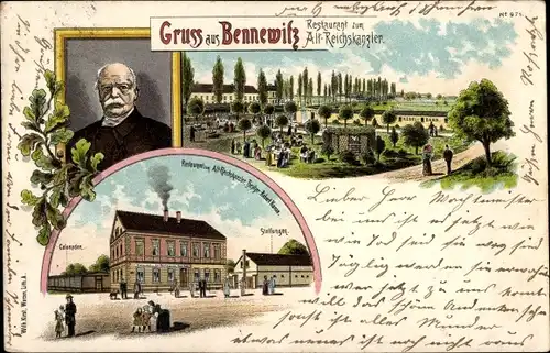 Litho Bennewitz Sachsen, Restaurant zum Alt-Reichskanzler, Bismarck, Portrait