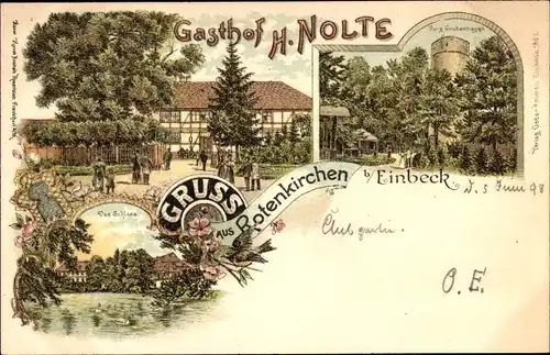Litho Rotenkirchen Einbeck in Niedersachsen, Gasthof H. Nolte, Schloss, Burg Grubenhagen