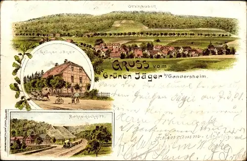 Litho Bad Gandersheim in Niedersachsen, Gasthof Grüner Jäger, Bahnlinie, Orxhausen