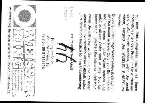 Ak Schauspieler Hans Sachs, Autogramm