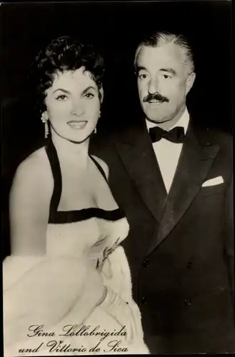 Ak Schauspieler Gina Lollobrigida und Vittorio de Sica, Portrait, Liebe Brot und Eifersucht