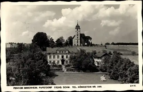 Ak Papstdorf Gohrisch Sächs. Schweiz, Pension Immenheim, Kirche