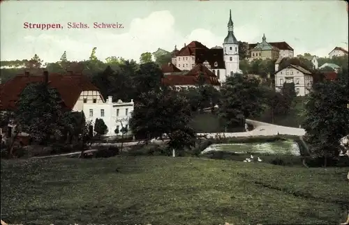 Ak Struppen in Sachsen, Mittelgasthof, Kirche