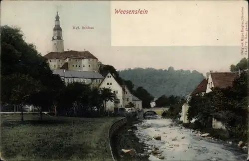 Ak Weesenstein Dohna, Blick aufs Schloss, Fluss, Häuser