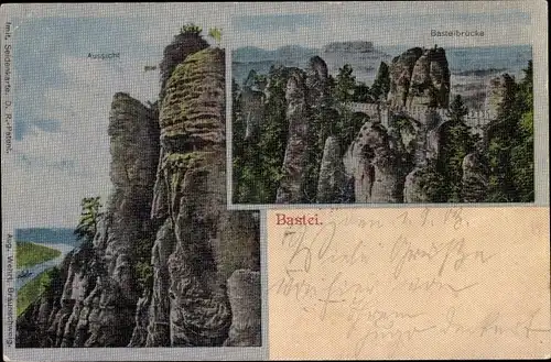 Seiden Ak Lohmen Sächsische Schweiz, Bastei, Basteibrücke