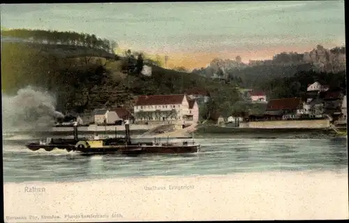 Ak Rathen an der Elbe Sächsische Schweiz, Gasthaus, Erbgericht, Dampfer