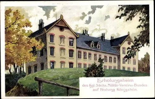 Künstler Ak Königstein an der Elbe Sächsische Schweiz, Erholungsheim d. Kgl. Sächs. Militär-Vereins