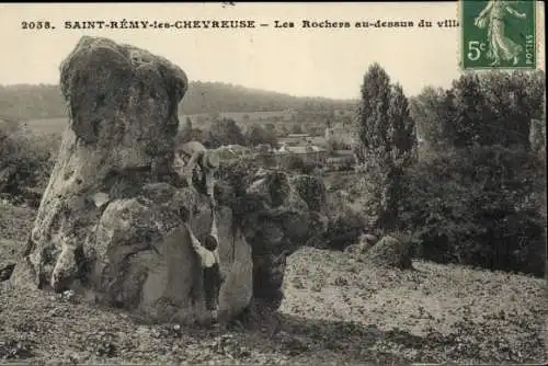 Ak Saint Rémy les Chevreuse Yvelines, Les Rochers oberhalb des Dorfes