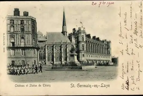 Postkarte Saint Germain en Laye Yvelines, Schloss und Statue von Thiers