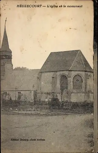 Ak Heuzécourt Somme, Kirche, Denkmal