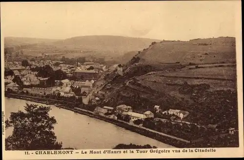 Ak Givet Ardennes, Charlemont, Le Mont d'Haurs et la Tour Gregoire vus de la Citadelle