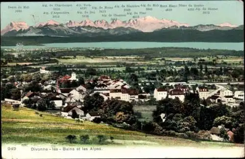 Ak Divonne les Bains Ain, Ortspanorama, Alpen
