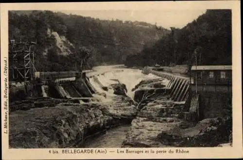 Ak Bellegarde über Valserine Ain, Die Staudämme und der Verlust der Rhone