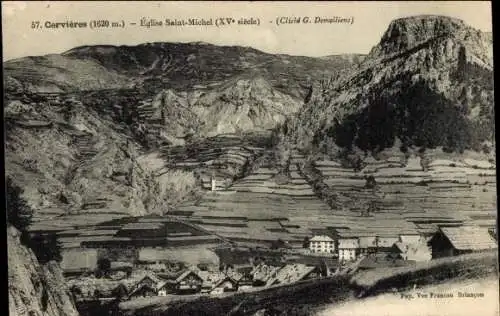 Ak Cervières Hautes Alpes, Kirche Saint Michel, Gesamtansicht