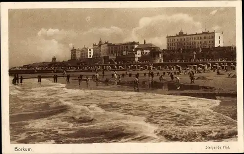 Ak Nordseebad Borkum, Strand, steigende Flut