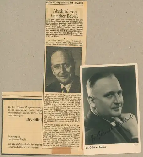 Ak Schauspieler und Regisseur Dr. Günther Bobrik, Portrait, Autogramm, Zeitungsartikel