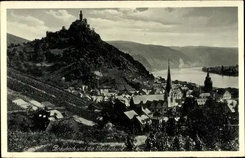 Ak Braubach am Rhein, Gesamtansicht, Marksburg