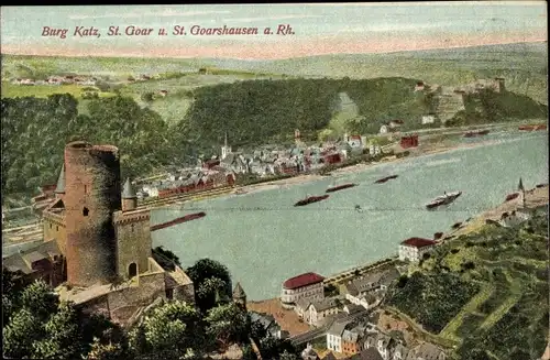 Ak Sankt Goarshausen am Rhein, Gesamtansicht, St. Goar, Burg Katz
