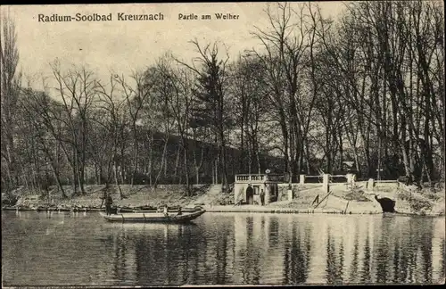 Ak Bad Kreuznach in Rheinland Pfalz, Weiher, Boot