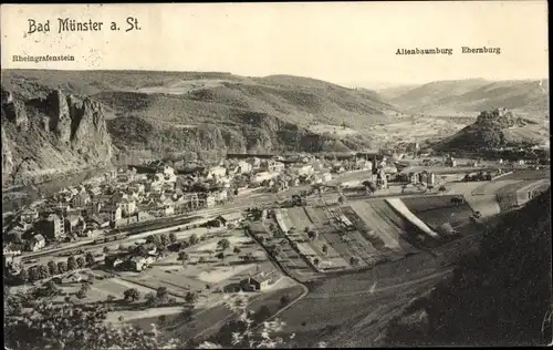 Ak Bad Münster am Stein, Panorama, Ebernburg, Rheingrafenstein, Altenbaumburg