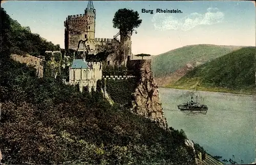 Ak Trechtingshausen am Rhein, Burg Rheinstein, Schiff