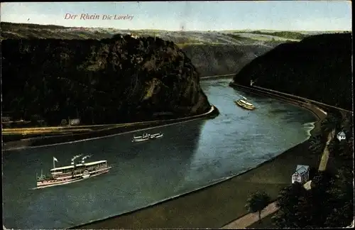 Ak Sankt Goarshausen am Rhein, Loreley, Dampfer