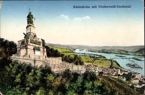 Ak Rüdesheim am Rhein, Niederwald Nationaldenkmal, Dampfer