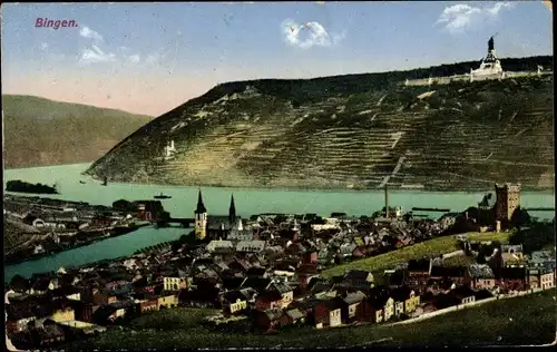 Ak Bingen am Rhein, Panorama, Niederwald Nationaldenkmal