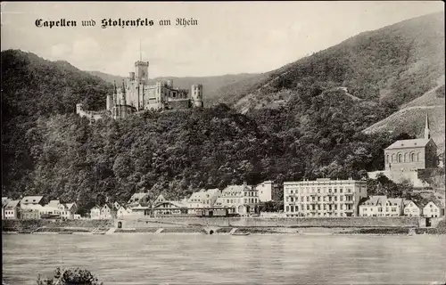 Ak Capellen Kapellen Stolzenfels Koblenz am Rhein, Blick zum Ort