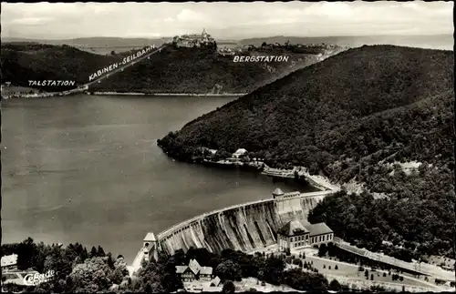 Ak Waldeck am Edersee Hessen, Talsperre, Kabinen-Seilbahn, Bergstation, Schloss, Panorama