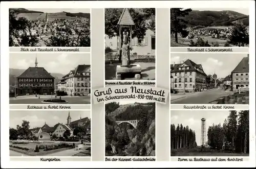 Ak Neustadt im Schwarzwald, Kurgarten, Rathaus, Hotel Krone, Hauptstraße