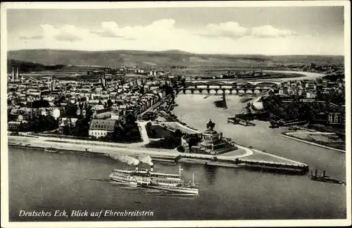 Ak Ehrenbreitstein Koblenz am Rhein, Deutsches Eck, Dampfer