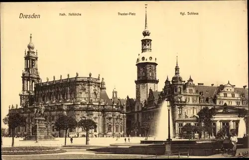 Ak Dresden Altstadt, katholische Hofkirche, Theater-Platz, Königliches Schloss