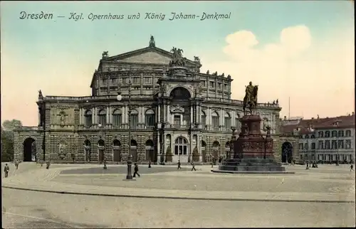 Ak Dresden Altstadt, königliches Opernhaus, König Johann-Denkmal